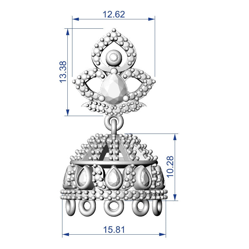 Jhumka 8 STL File with Push Setting Premium Jewelry CAD Design Digital Download
