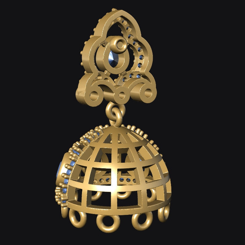 Jhumka 9 STL File with Push Setting Premium Jewelry CAD Design Digital Download
