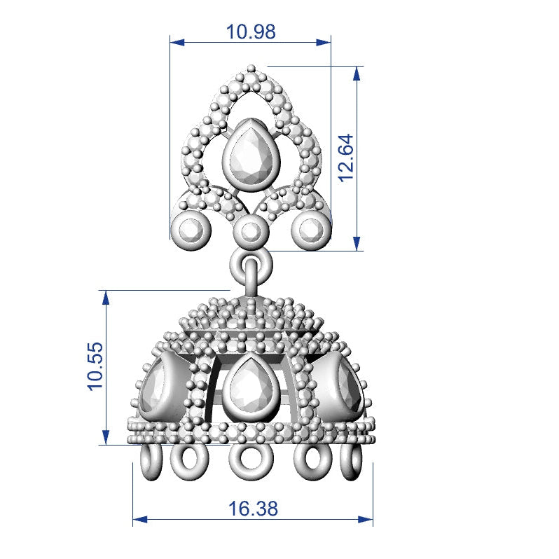 Jhumka 9 STL File with Push Setting Premium Jewelry CAD Design Digital Download