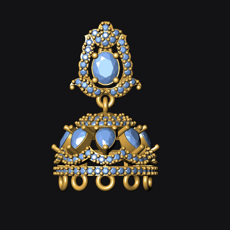 Jhumka 10 STL File with Push Setting Premium Jewelry CAD Design Digital Download