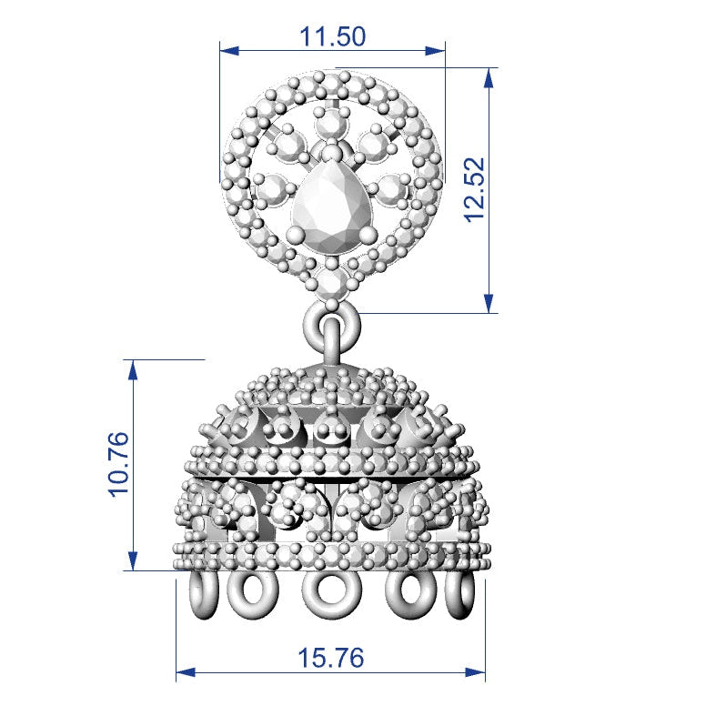 Jhumka 11 STL File with Push Setting Premium Jewelry CAD Design Digital Download