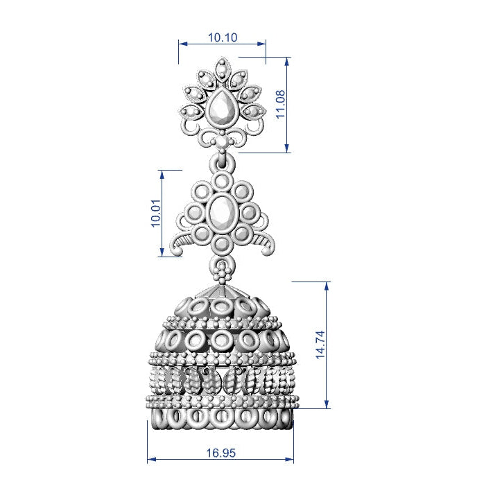 Jhumka 12 STL File with Push Setting Premium Jewelry CAD Design Digital Download