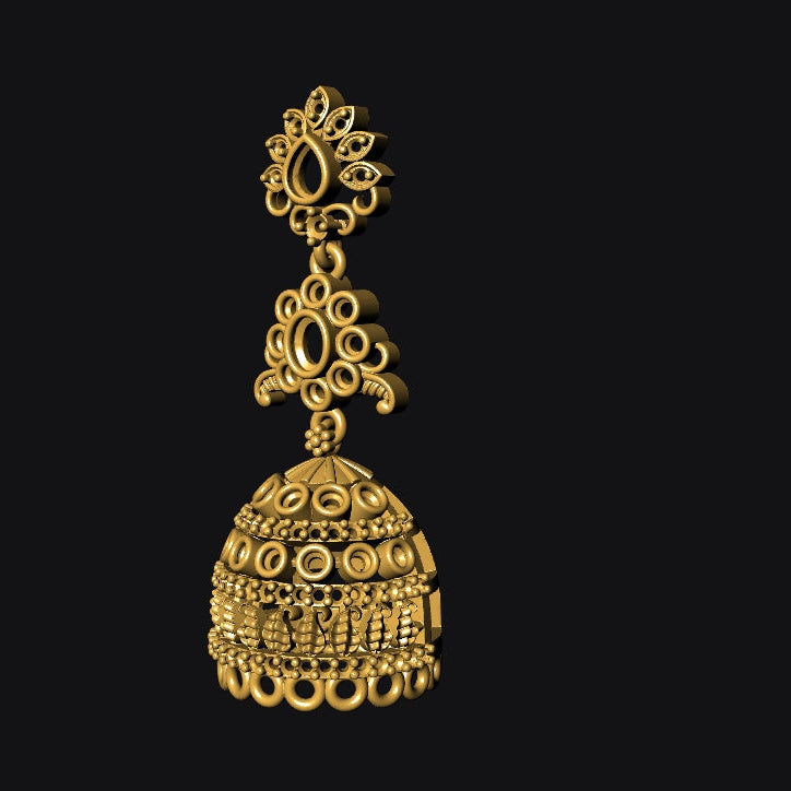 Jhumka 12 STL File with Push Setting Premium Jewelry CAD Design Digital Download