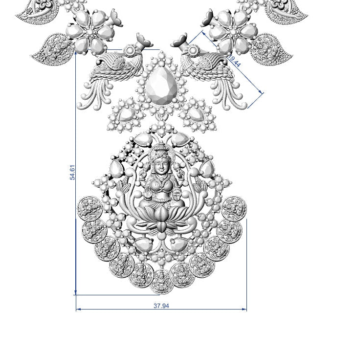 A black and white line art schematic showing a decorative mandala or ornate emblem with dimension lines and measurements on a plain white background.