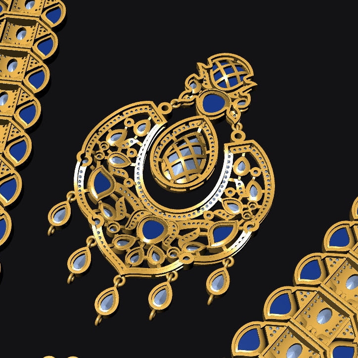 Polki Round Stone Necklace & Earrings 4 STL File – Instant Digital Download