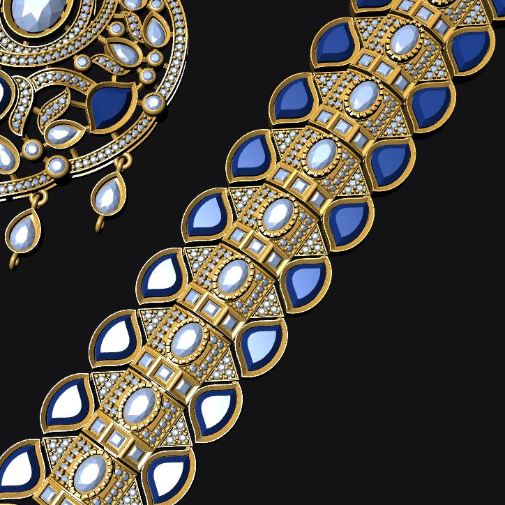 Polki Round Stone Necklace & Earrings 4 STL File – Instant Digital Download
