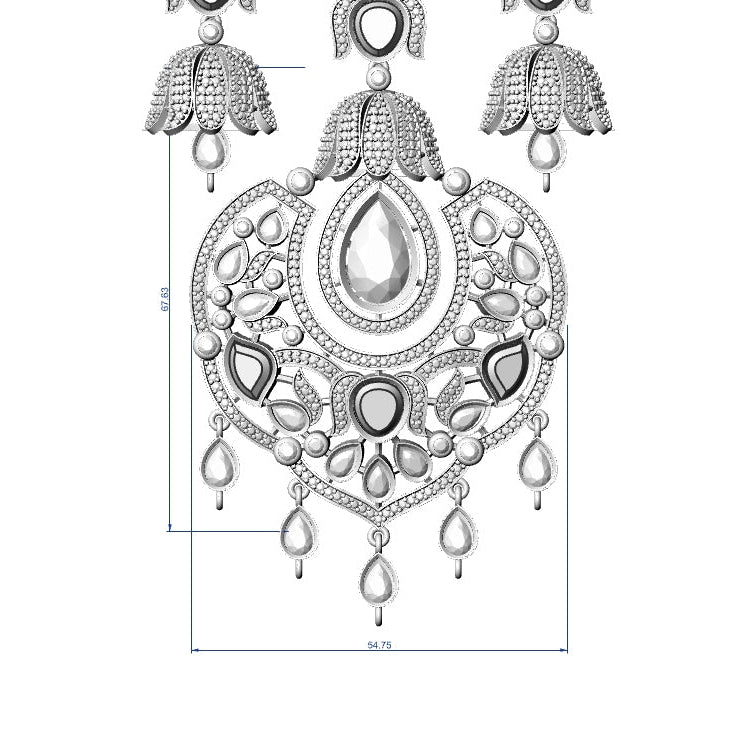 Polki Round Stone Necklace & Earrings 4 STL File – Instant Digital Download
