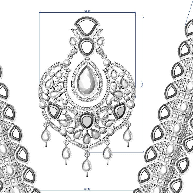 Polki Round Stone Necklace & Earrings 4 STL File – Instant Digital Download