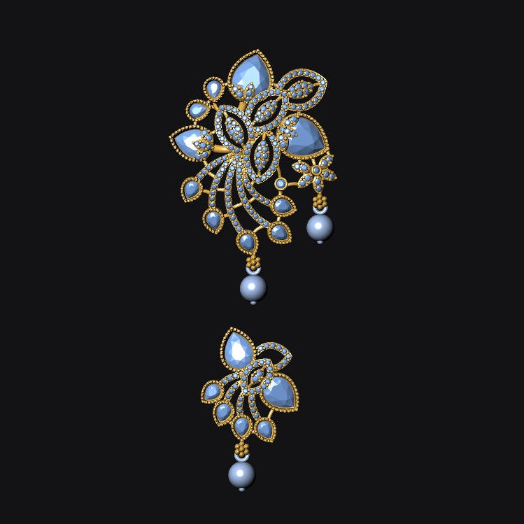 Pendant & Earring Set STL File – American Diamond Push Setting No. 7 Digital Download
