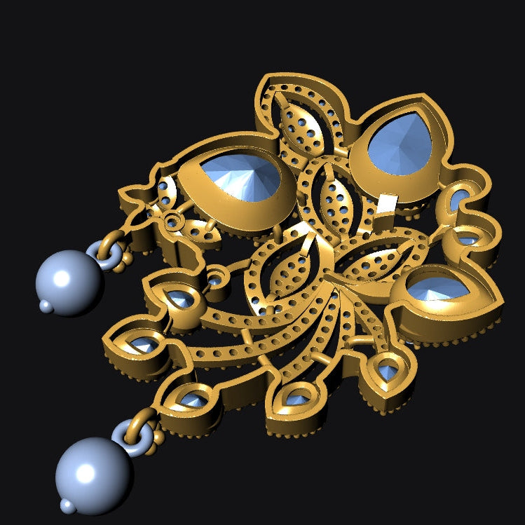 Pendant & Earring Set STL File – American Diamond Push Setting No. 7 Digital Download