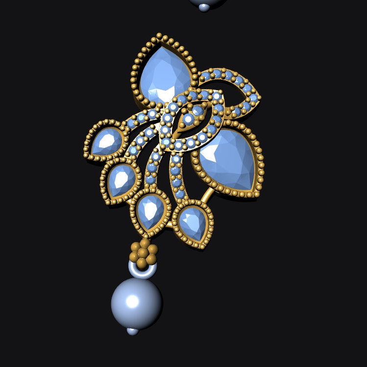 Pendant & Earring Set STL File – American Diamond Push Setting No. 7 Digital Download