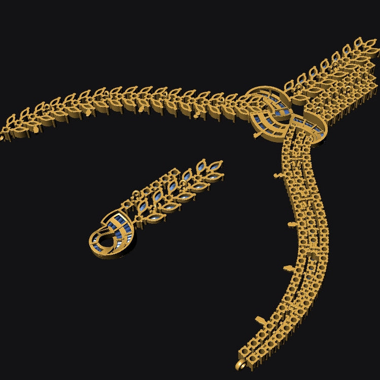 A gold chain necklace with a central oval medallion and a smaller matching charm, displayed on a solid black background.