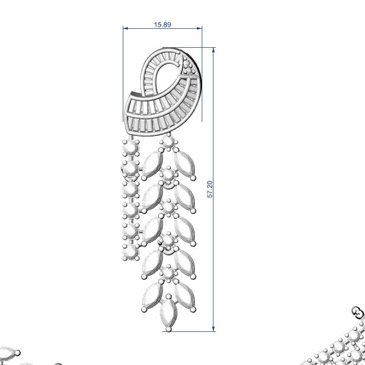 Technical line drawing of a long beaded necklace or bracelet with dimension annotations, shown on a plain white background.