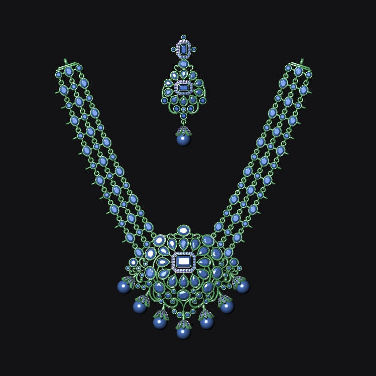 Polki Round Stone Necklace & Earrings 8 STL File – Instant Digital Download
