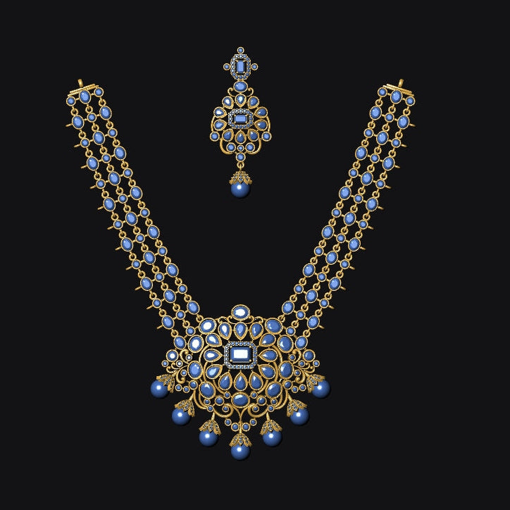 Polki Round Stone Necklace & Earrings 8 STL File – Instant Digital Download