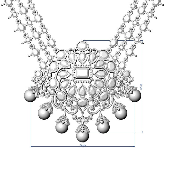 Polki Round Stone Necklace & Earrings 8 STL File – Instant Digital Download