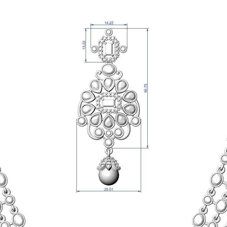 Polki Round Stone Necklace & Earrings 8 STL File – Instant Digital Download