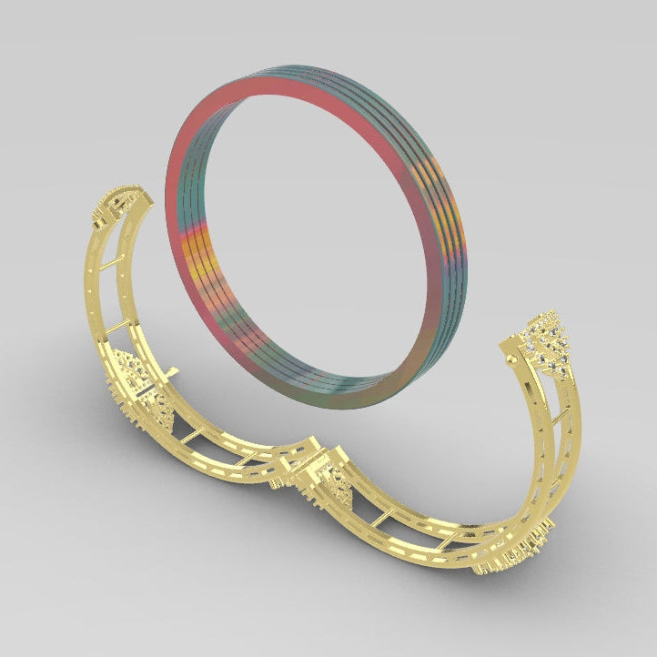 Changeable Bangle No. 1 | American Diamond Push-Setting STL File