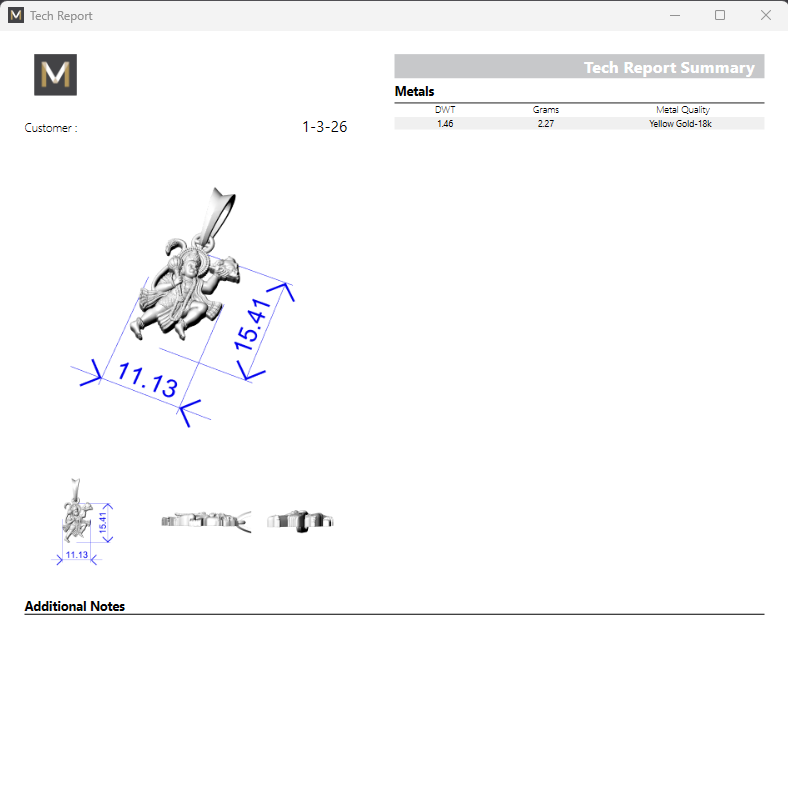 Technical report with jewelry measurements on a white background