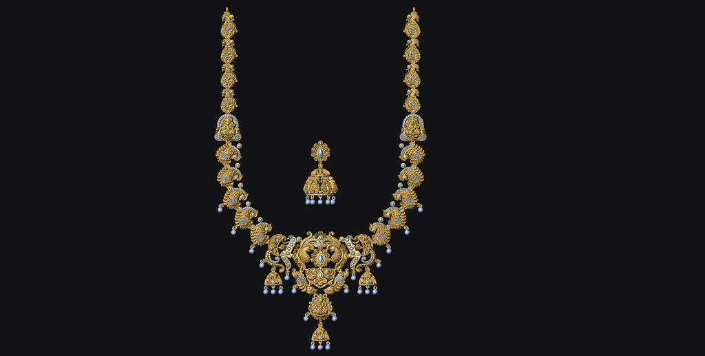 Traditional Goddess Lakshmi Temple Jewellery Set No.6 Nakshi Necklace with Matching Earrings STL File Digital Download